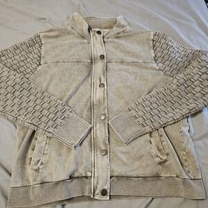 Natural Reflections Taupe Bomber Jacket with Textured Knit Sleeves XL